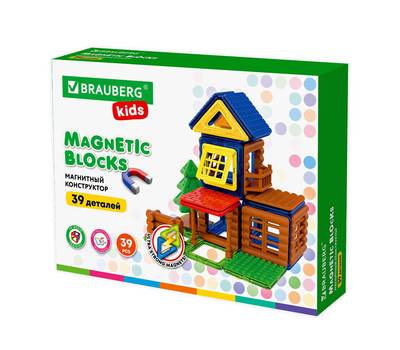 Конструктор BRAUBERG MAGNETIC BUILD BLOCKS-39 "Построй дом", 39 деталей, BRAUBERG KIDS, 663849