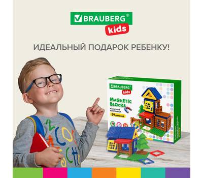 Конструктор BRAUBERG MAGNETIC BUILD BLOCKS-39 "Построй дом", 39 деталей, BRAUBERG KIDS, 663849