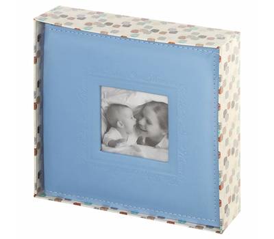 Фотоальбом BRAUBERG "Cute Baby" на 200 фото 10х15 см, под кожу, бумажные страницы, бокс, синий, 3911