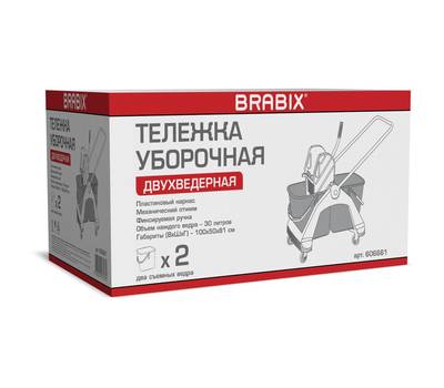 Тележка уборочная BRABIX 2 съемных ведра 30 л, пластиковый каркас, фиксирующаяся ручка