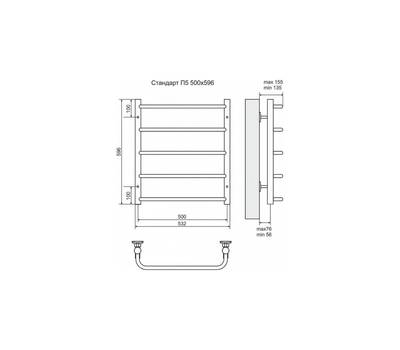 Полотенцесушитель Terminus Стандарт П5 500x596, ТЭН HT-1 300W, левый/правый