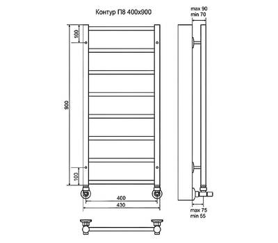 Полотенцесушитель Terminus Контур с полкой П8 400x900