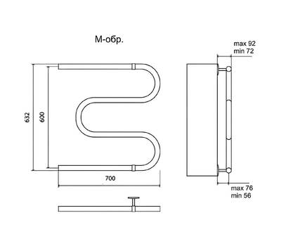 Полотенцесушитель Terminus М-образный (1") 600x700