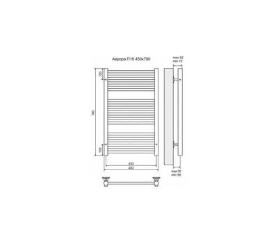 Полотенцесушитель Terminus Аврора П16 450x778, ТЭН HT-1 300W, левый/правый