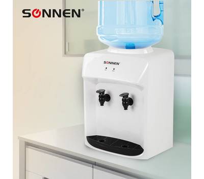 Кулер для воды SONNEN БЕЗ НАГРЕВА И ОХЛАЖДЕНИЯ, SONNEN TS-01WT, настольный, 2 крана, белый, 455411