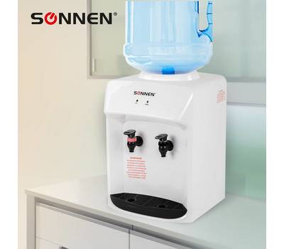 Кулер для воды SONNEN БЕЗ ОХЛАЖДЕНИЯ, SONNEN TSH-02T, настольный, 2 крана, белый, 455412