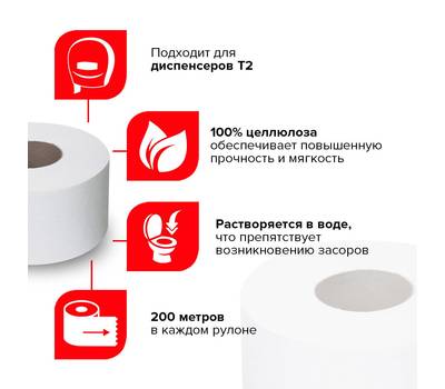 Туалетная бумага LAIMA 200 м, (T2), ADVANCED, 1-слойная, цвет белый, КОМПЛЕКТ 12 рулонов, 126093