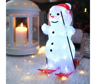 Фигурка декоративная Neon-Night "Снеговик на лыжах" 16х20х29 см, 30 светодиодов, батарейки 3хАА (не 