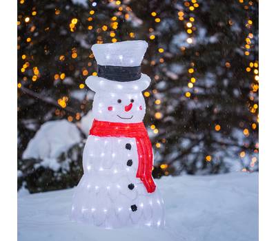 Фигурка декоративная Neon-Night «Снеговик в шляпе» 38х38х72 см, IP65, понижающий трансформатор в ком