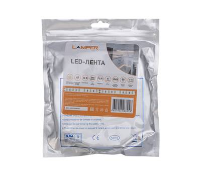 Лента светодиодная LAMPER 141-2028 12В, SMD5050, 14,4Вт/м, 60 LED/м, 2700К, 10мм, 5м, для БП с клемм