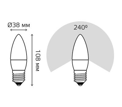 Лампа светодиодная GAUSS 9.5Вт цок.:E27 свеча 220B 3000K св.свеч.бел.теп. (упак.:10шт) (103102110)