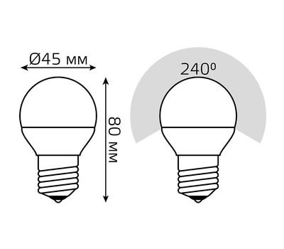 Лампа светодиодная GAUSS 7Вт цок.:E27 шар 220B 3000K св.свеч.бел.теп. (упак.:10шт) (105102107-D)