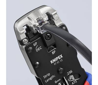 Пресс-клещи KNIPEX для штекеров RJ, 3 гнезда, RJ 10 (4-pin), RJ 11/12 (6-pin), RJ 45 (8-pin), 200 мм