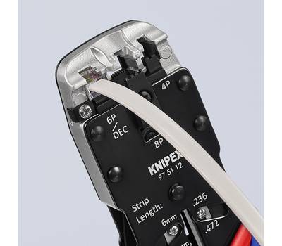 Пресс-клещи KNIPEX KN-975112SB для штекеров RJ, 3 гнезда, RJ 10 (4-pin), RJ 11/12 (6-pin), RJ 45 (8-