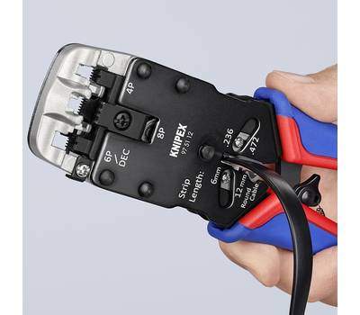 Пресс-клещи KNIPEX KN-975112SB для штекеров RJ, 3 гнезда, RJ 10 (4-pin), RJ 11/12 (6-pin), RJ 45 (8-