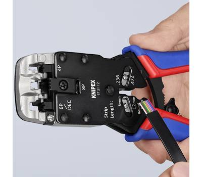 Пресс-клещи KNIPEX KN-975112SB для штекеров RJ, 3 гнезда, RJ 10 (4-pin), RJ 11/12 (6-pin), RJ 45 (8-