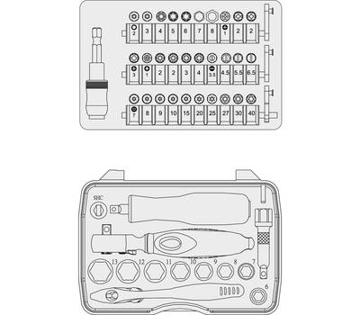 Набор головок торцевых HEYTEC 50829-3018 1/4", 44 пр., пластиковый кейс