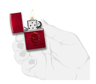 Зажигалка Zippo Doom с покрытием Candy Apple Red, латунь/сталь, красная, глянцевая, 36x12x56 мм