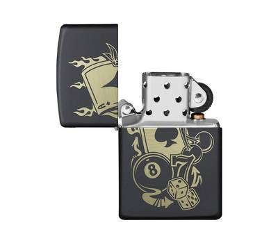 Зажигалка Zippo Gambling Design, покрытие Black Matte, латунь/сталь, чёрная, матовая