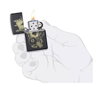 Зажигалка Zippo Gambling Design, покрытие Black Matte, латунь/сталь, чёрная, матовая