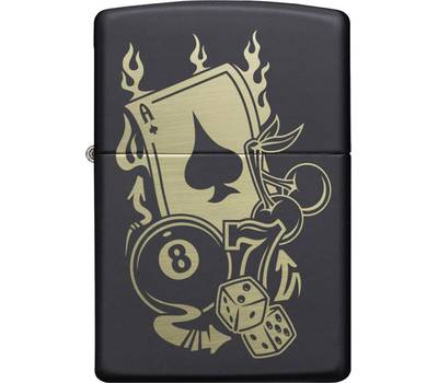 Зажигалка Zippo Gambling Design, покрытие Black Matte, латунь/сталь, чёрная, матовая