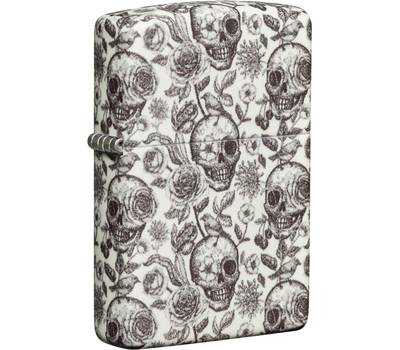 Зажигалка Zippo Skeleton с покрытием Glow in the Dark Green, латунь/сталь, серая, 38x13x57 мм