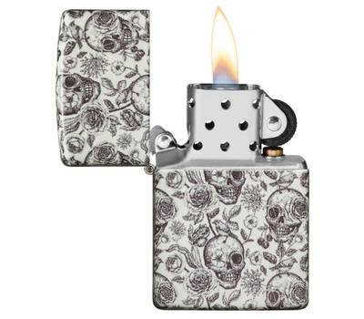 Зажигалка Zippo Skeleton с покрытием Glow in the Dark Green, латунь/сталь, серая, 38x13x57 мм