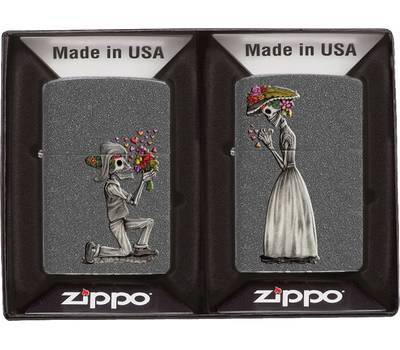 Зажигалка Zippo Набор Влюбленные зомби из двух зажигалок с покрытием Iron Stone, серые, матовые