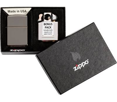 Зажигалка Zippo Подарочный набор : ветроустойчивая Black Ice+вставной блок для зажигалок для трубок