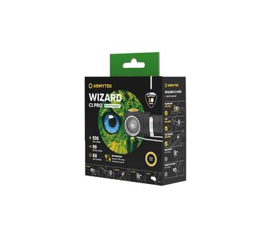 Фонарь налобный Armytek светодиодный Wizard C1 Pro Magnet Usb, 930 лм, теплый свет, аккумулятор