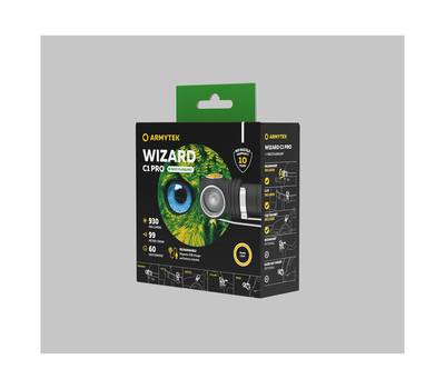 Фонарь налобный Armytek светодиодный Wizard C1 Pro Magnet Usb, 930 лм, теплый свет, аккумулятор