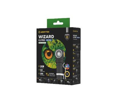 Фонарь налобный Armytek светодиодный Wizard C2 Pro Nichia Magnet Usb, 1600 лм, теплый свет, аккум.
