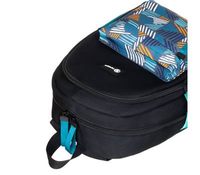 Рюкзак Torber Class X Mini, чёрный/бирюзовый с орнаментом, 35,5x25x12 см + Мешок для обуви в подарок