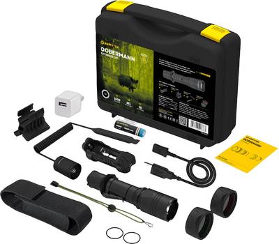 Фонарь Armytek светодиодный тактический Dobermann Extended Set (Набор), холодный свет, аккумулятор