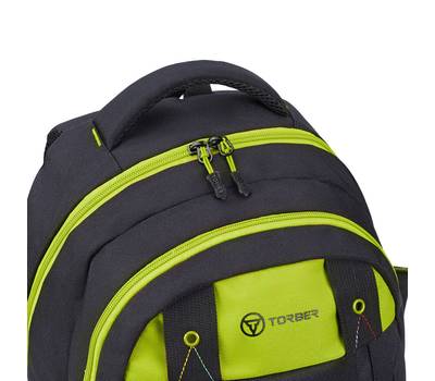 Рюкзак Torber Class X, чёрно-зелёный, 46x32x18 см + Мешок для обуви в подарок!