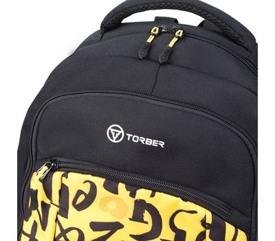 Рюкзак Torber школьный Class X, черно-желтый с принтом, 46x32x18 см