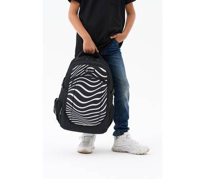 Рюкзак Torber школьный Class X, черный с принтом "Зебра", 46x32x18 см